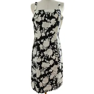 Tahari Black &amp; White Floral Cotton Sleeveless Shift Midi Dress-Size 10