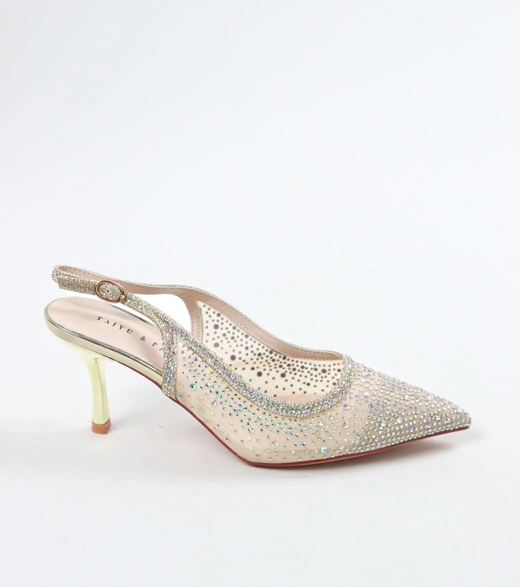 Taiyu - Women's Gold Bling Strap Mules