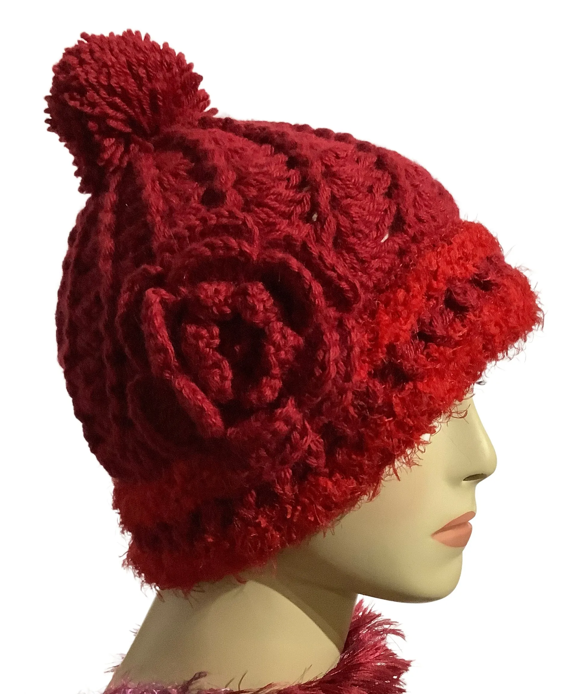 THE RED ALPACA HAT, handmade, crochet, alpaca yarn, woman size, made in USA