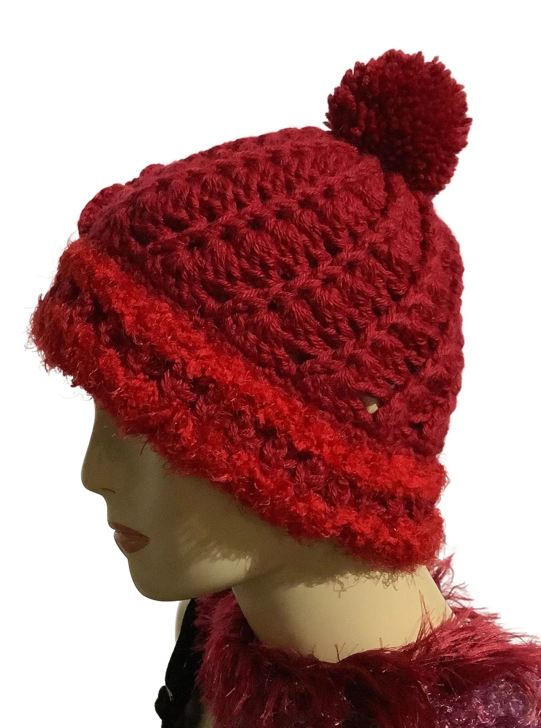 THE RED ALPACA HAT, handmade, crochet, alpaca yarn, woman size, made in USA
