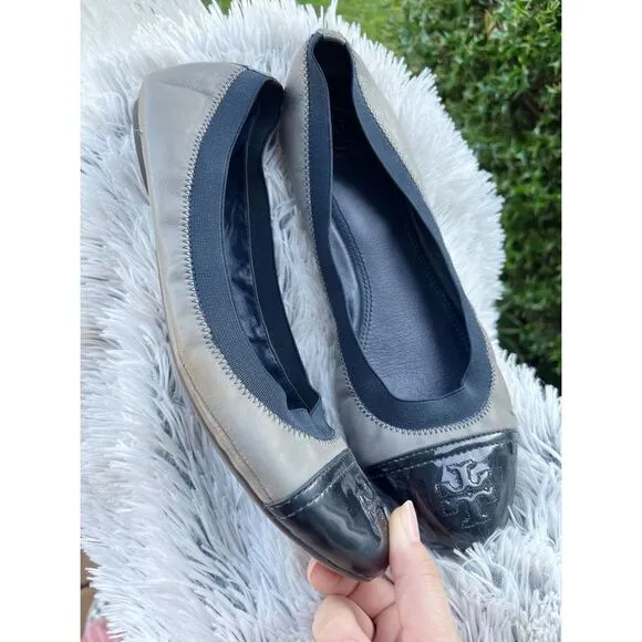 Tory Burch Grey Blue Cap Toe Flats Size 10.5