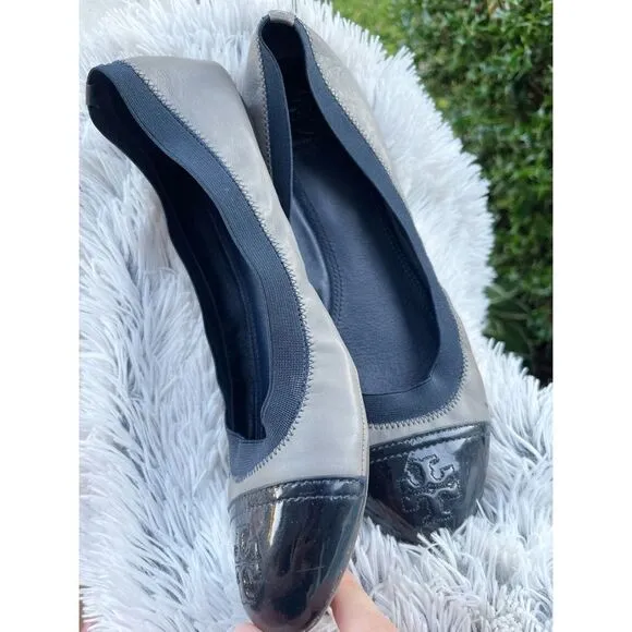 Tory Burch Grey Blue Cap Toe Flats Size 10.5