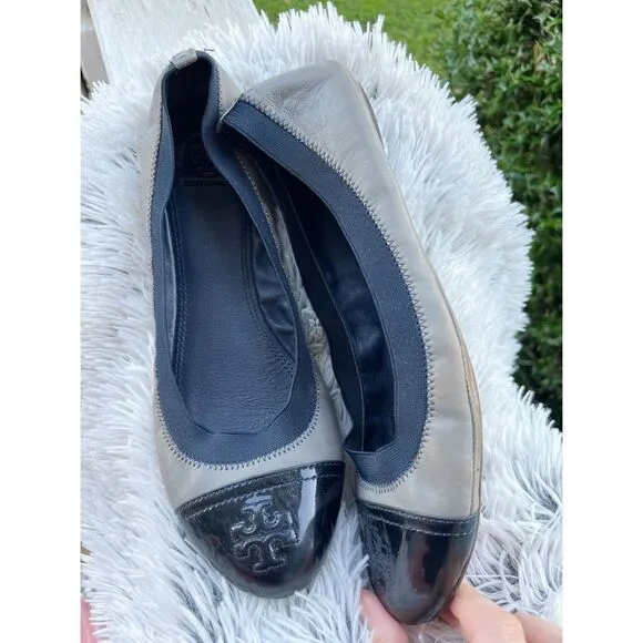 Tory Burch Grey Blue Cap Toe Flats Size 10.5