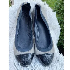 Tory Burch Grey Blue Cap Toe Flats Size 10.5