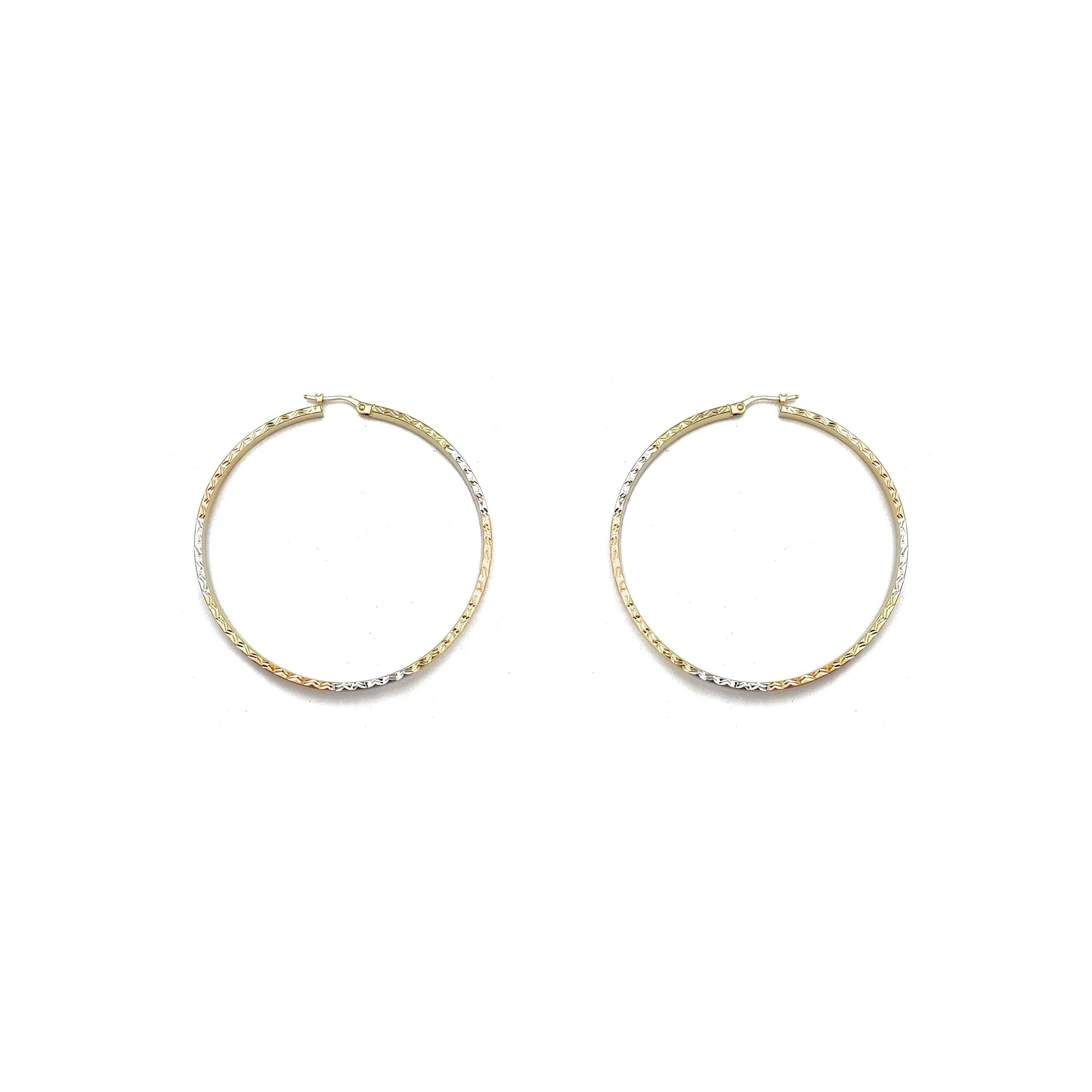 Tri-Color Flat Square Hoop (14K)