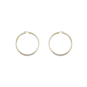 Tri-Color Flat Square Hoop (14K)
