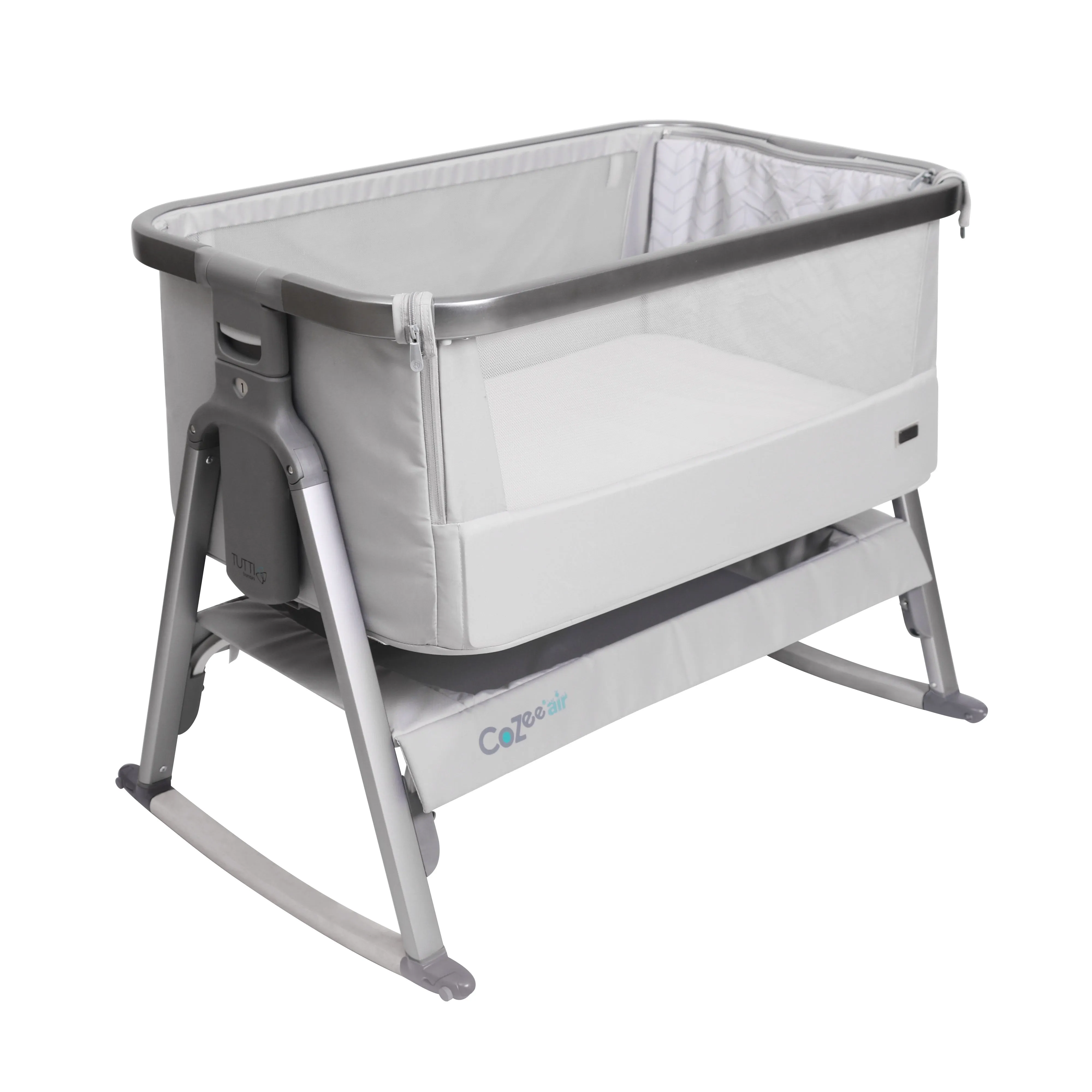 Tutti Bambini Cozee Bedside Crib With Rocking Feet - Space GRY/SLVR (1 year warranty)
