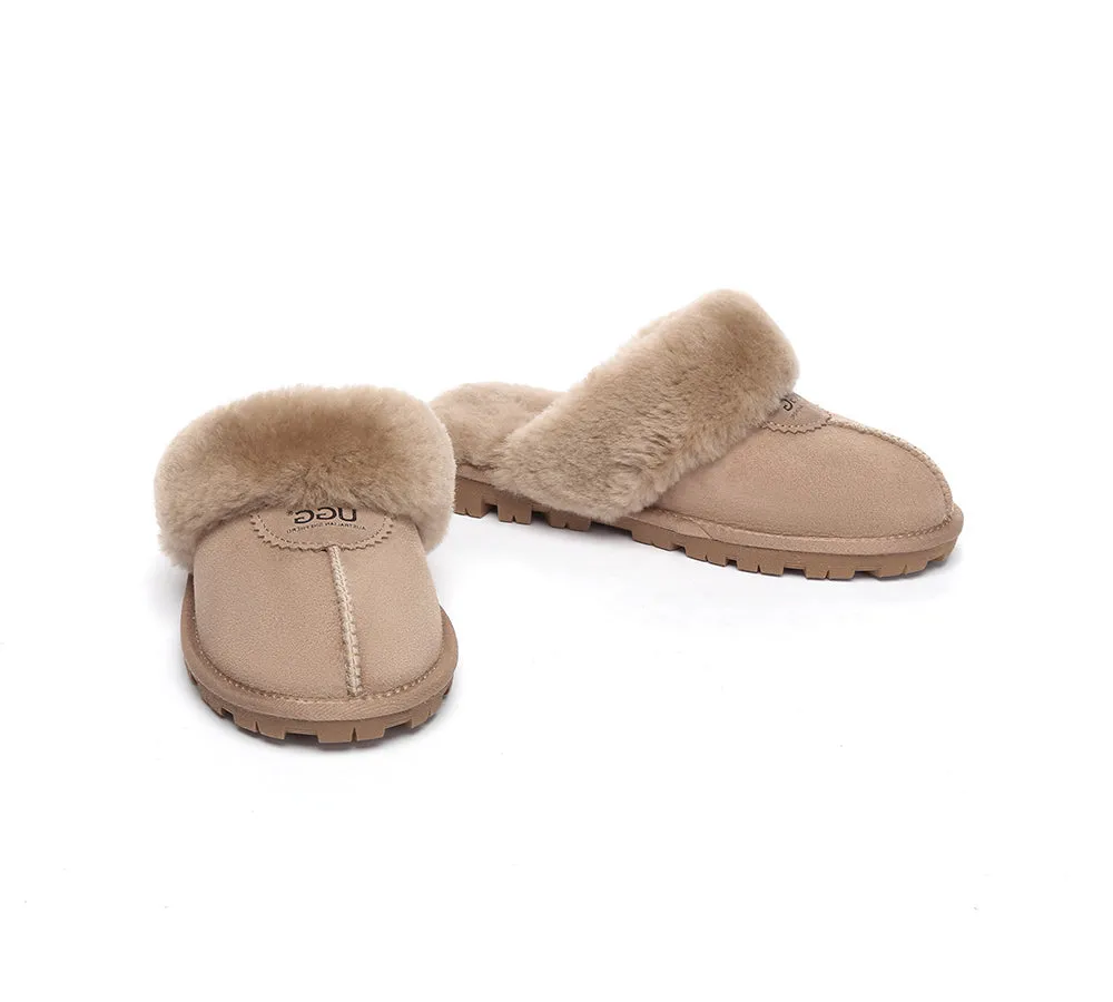 UGG Double Face Sheepskin Wool Scuff Slippers Waffle