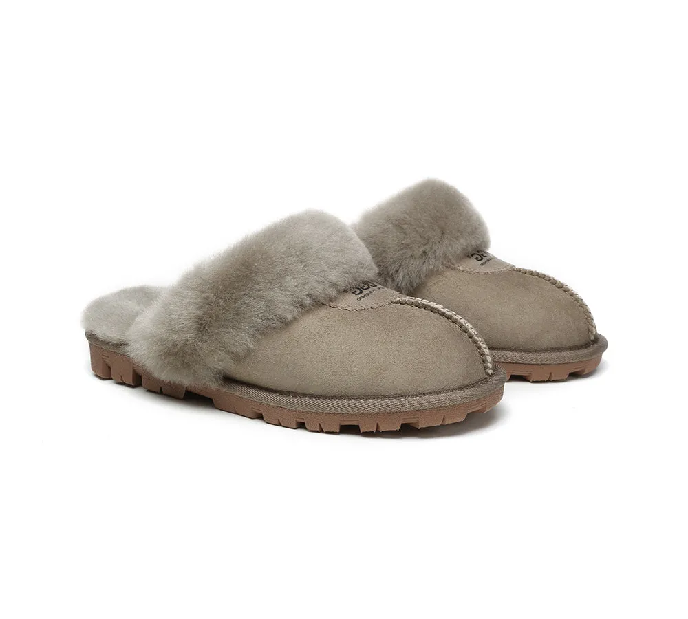UGG Double Face Sheepskin Wool Scuff Slippers Waffle