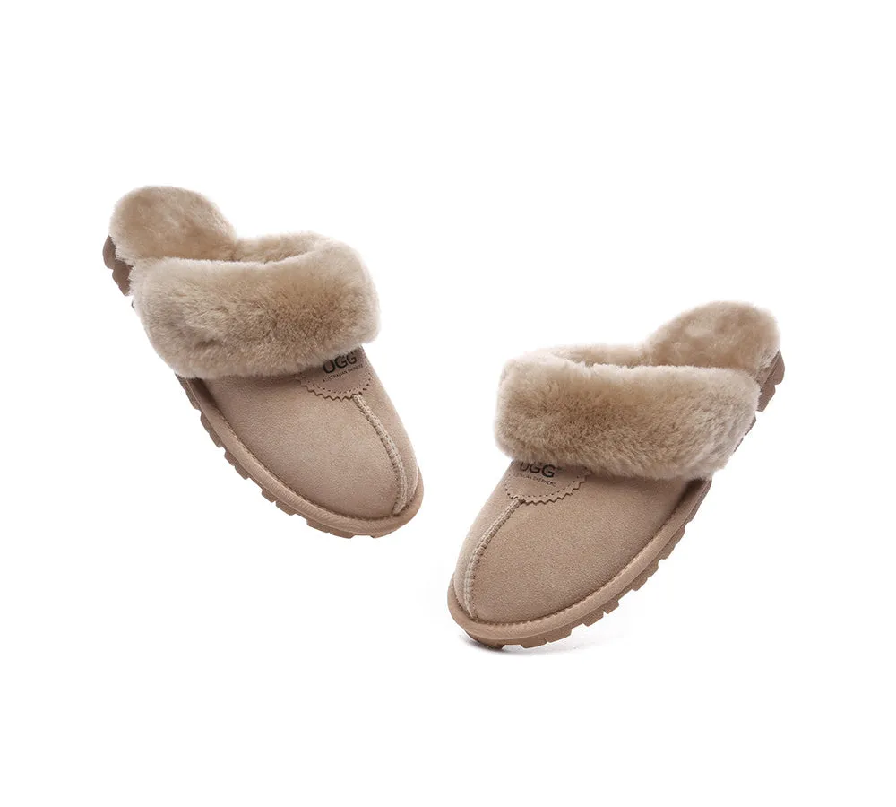 UGG Double Face Sheepskin Wool Scuff Slippers Waffle