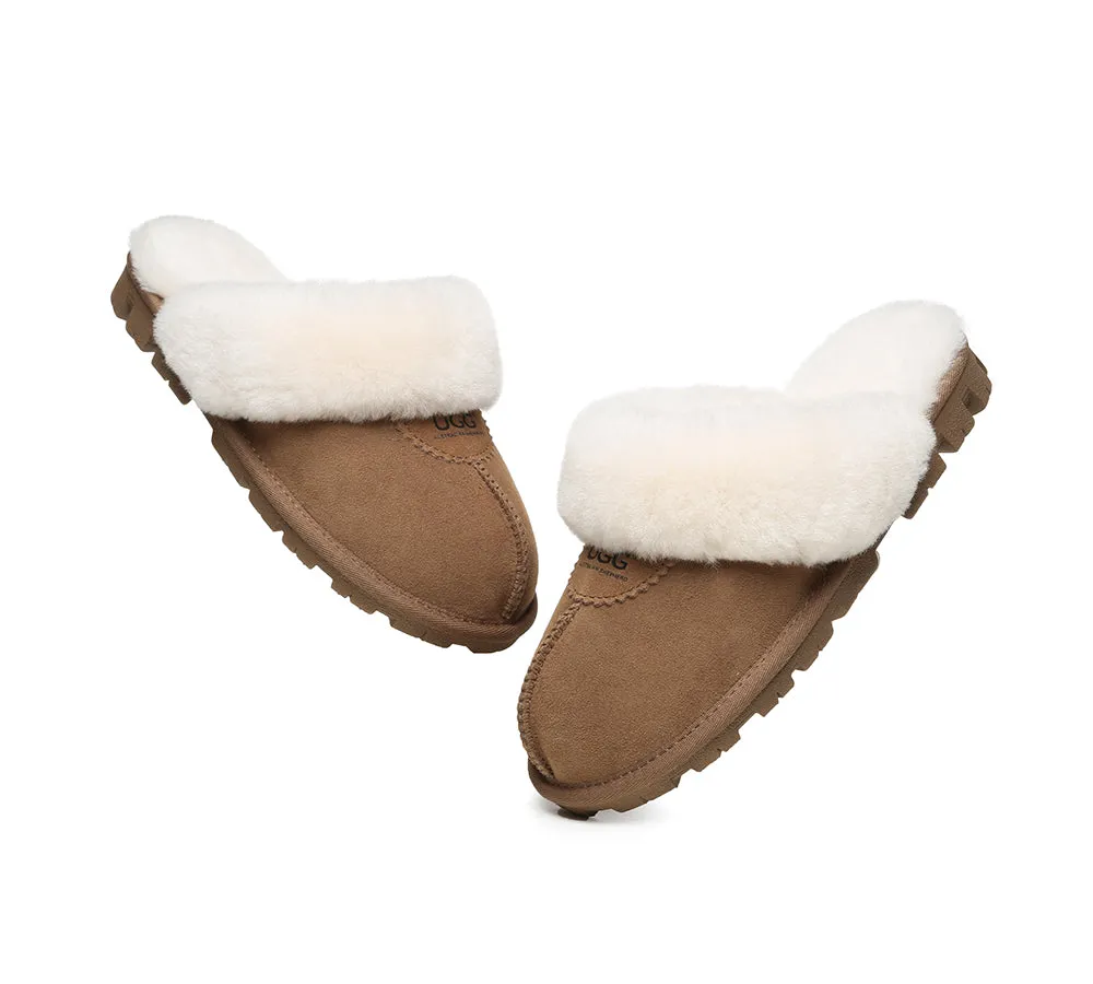 UGG Double Face Sheepskin Wool Scuff Slippers Waffle