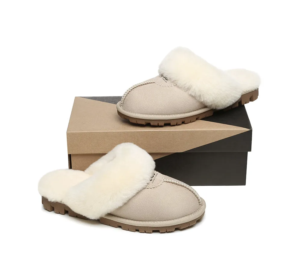 UGG Double Face Sheepskin Wool Scuff Slippers Waffle