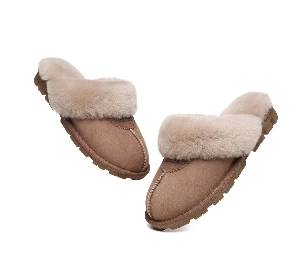 UGG Double Face Sheepskin Wool Scuff Slippers Waffle