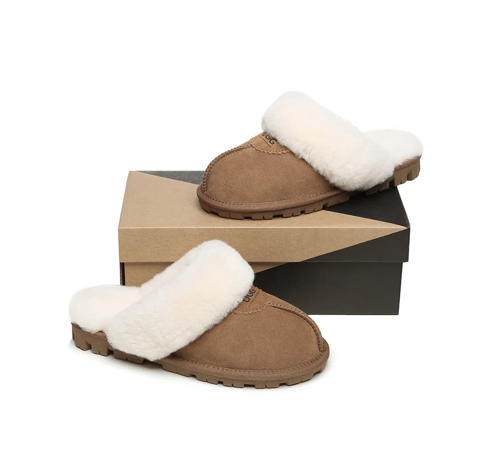 UGG Double Face Sheepskin Wool Scuff Slippers Waffle