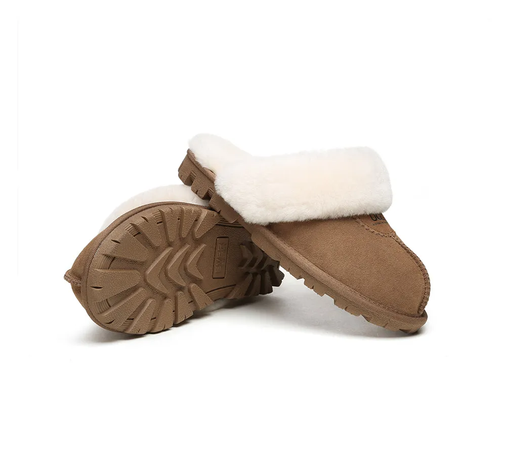 UGG Double Face Sheepskin Wool Scuff Slippers Waffle