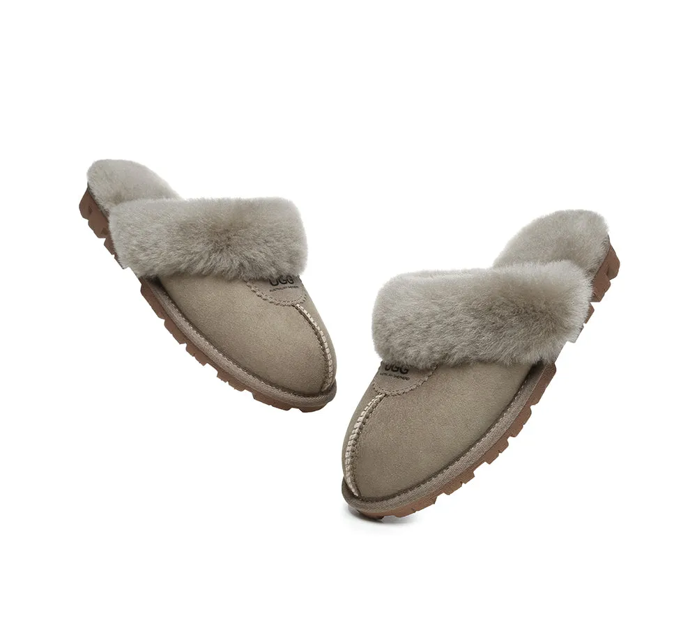UGG Double Face Sheepskin Wool Scuff Slippers Waffle