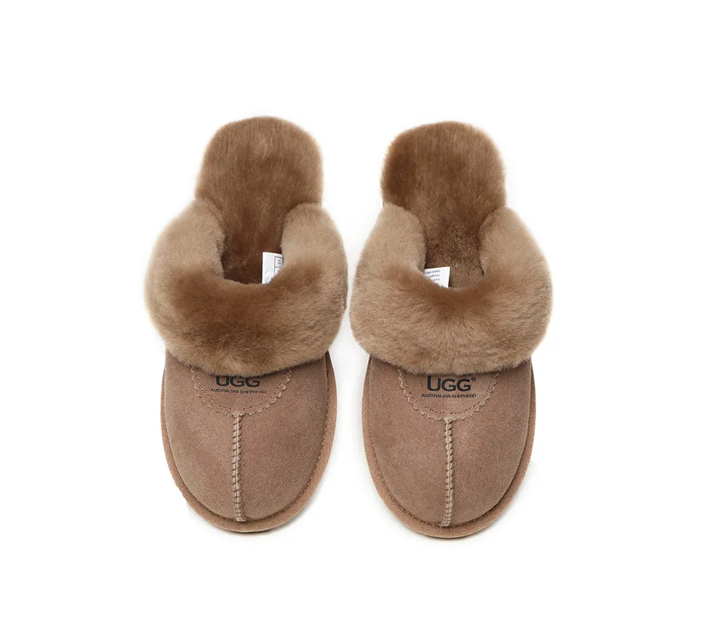 UGG Double Face Sheepskin Wool Scuff Slippers Waffle
