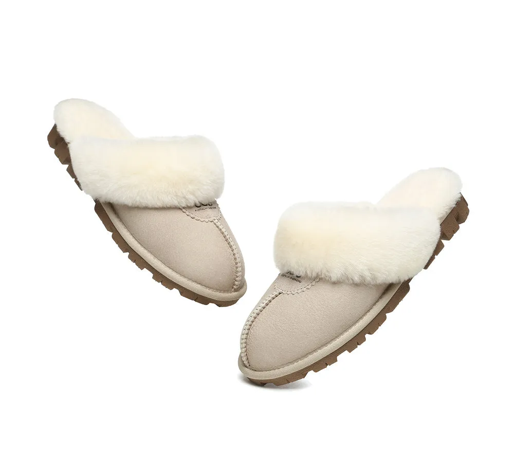 UGG Double Face Sheepskin Wool Scuff Slippers Waffle