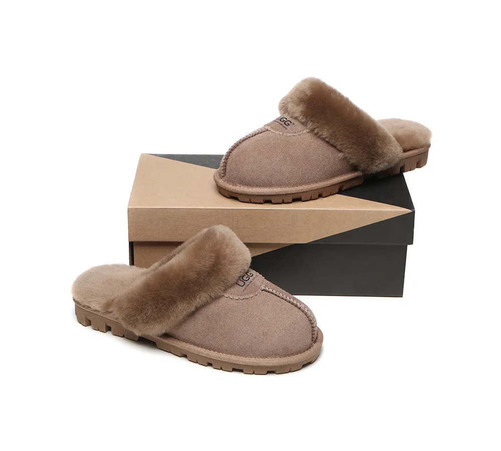 UGG Double Face Sheepskin Wool Scuff Slippers Waffle