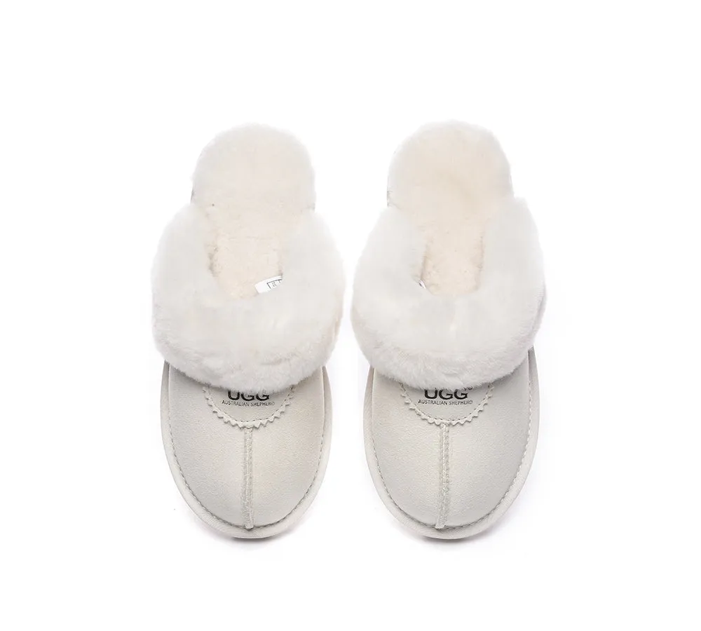 UGG Double Face Sheepskin Wool Scuff Slippers Waffle