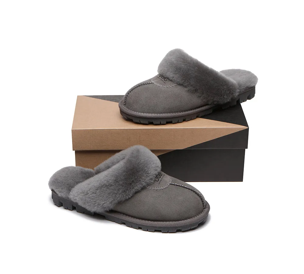 UGG Double Face Sheepskin Wool Scuff Slippers Waffle