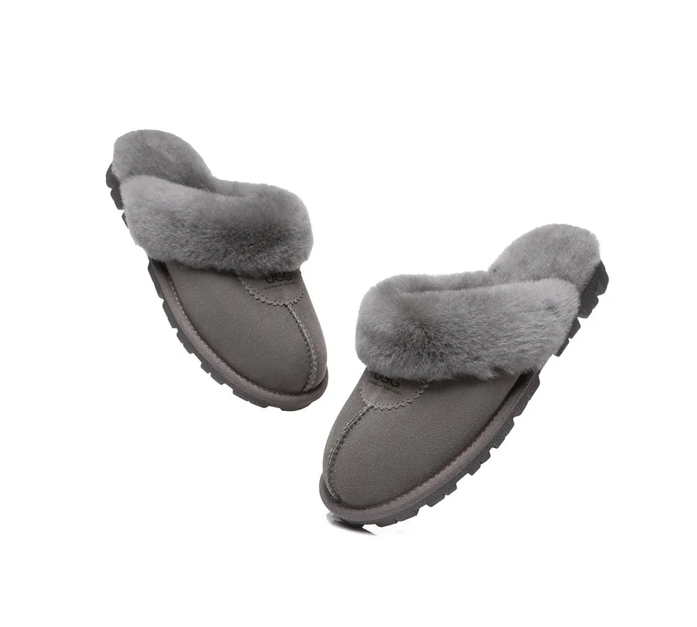 UGG Double Face Sheepskin Wool Scuff Slippers Waffle