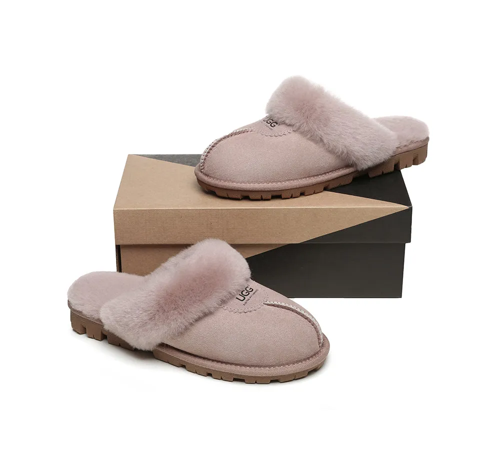 UGG Double Face Sheepskin Wool Scuff Slippers Waffle