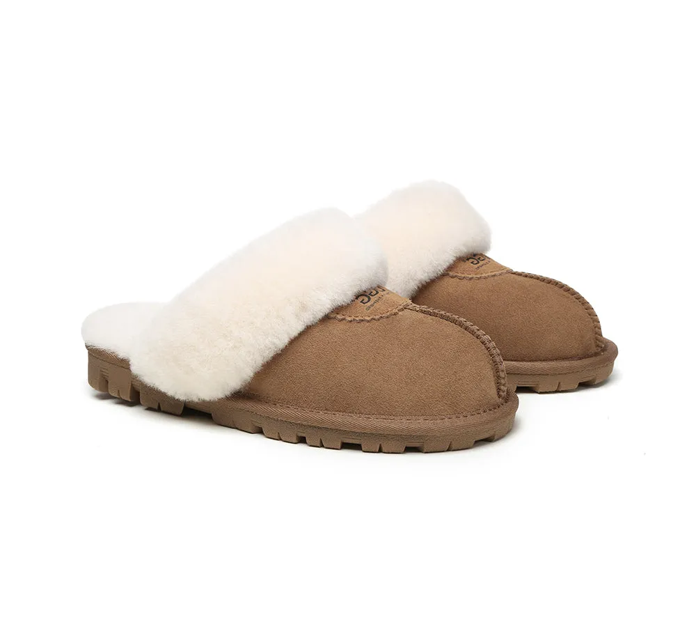 UGG Double Face Sheepskin Wool Scuff Slippers Waffle