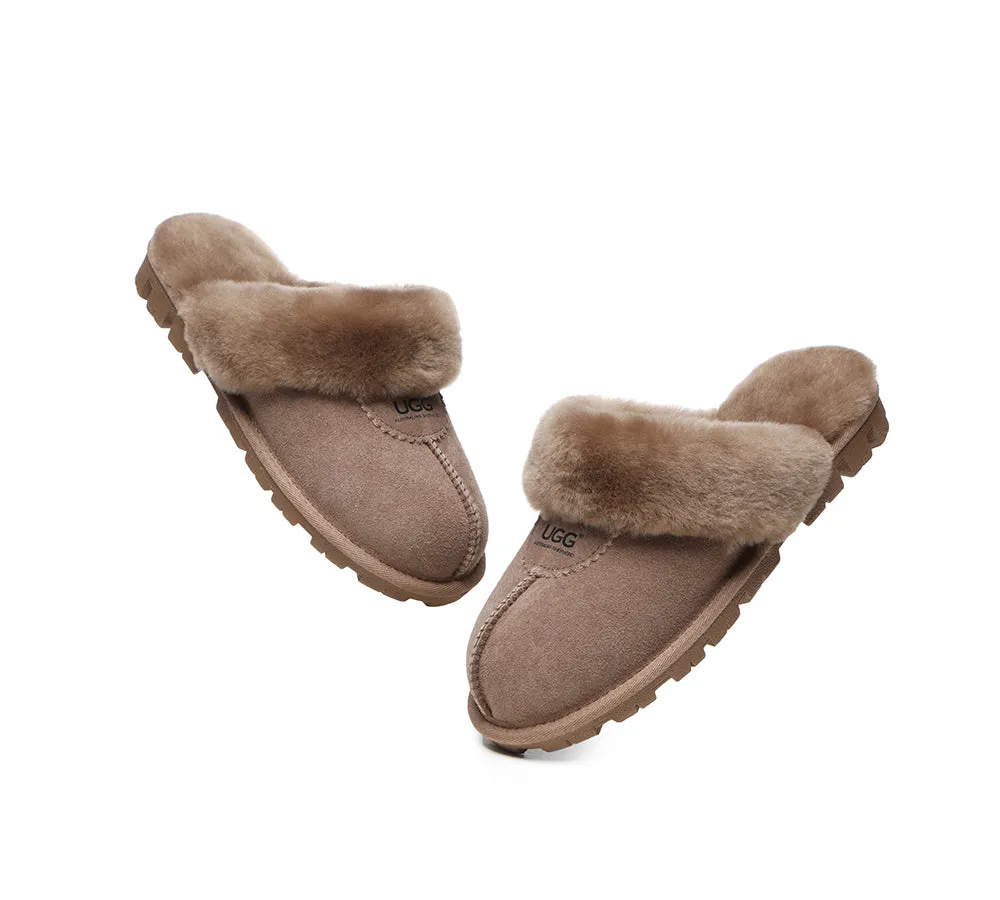 UGG Double Face Sheepskin Wool Scuff Slippers Waffle