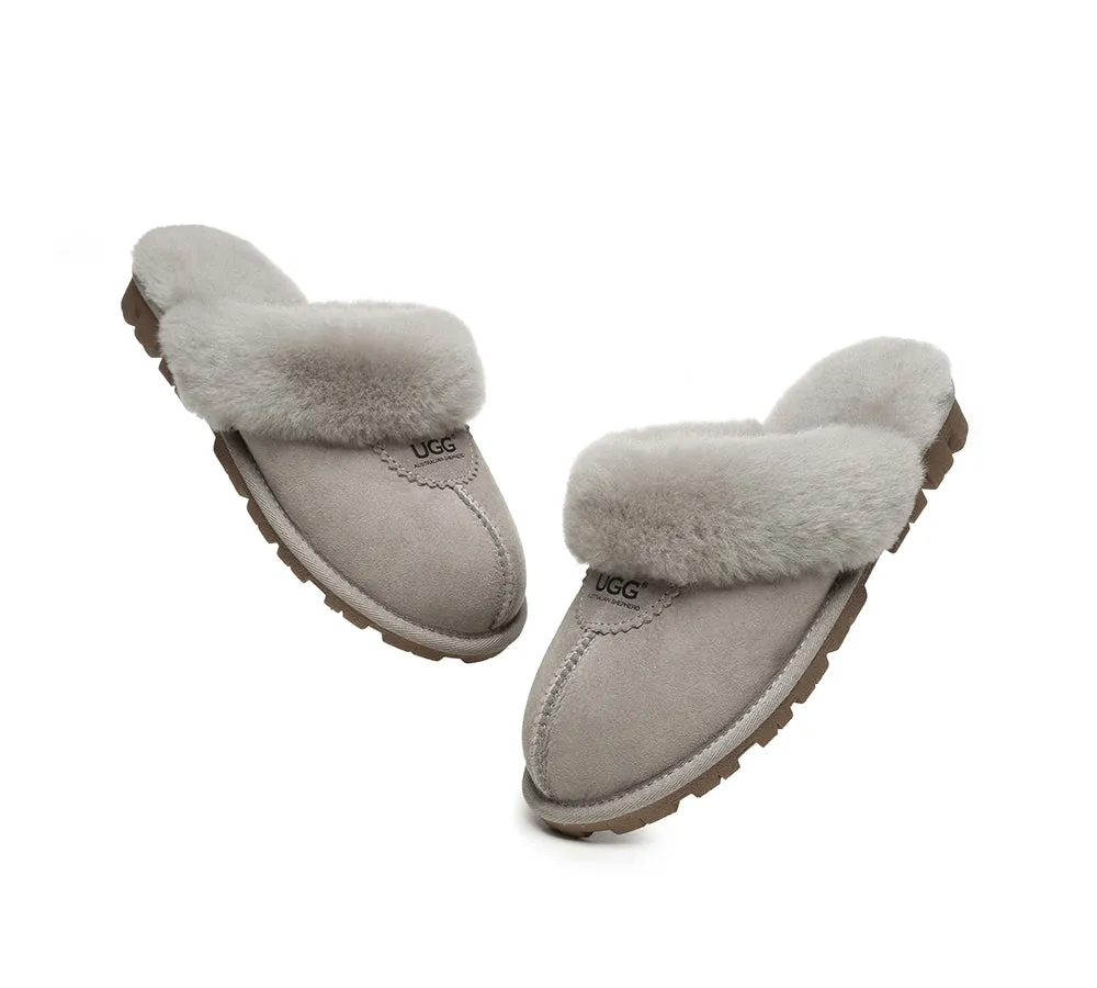 UGG Double Face Sheepskin Wool Scuff Slippers Waffle