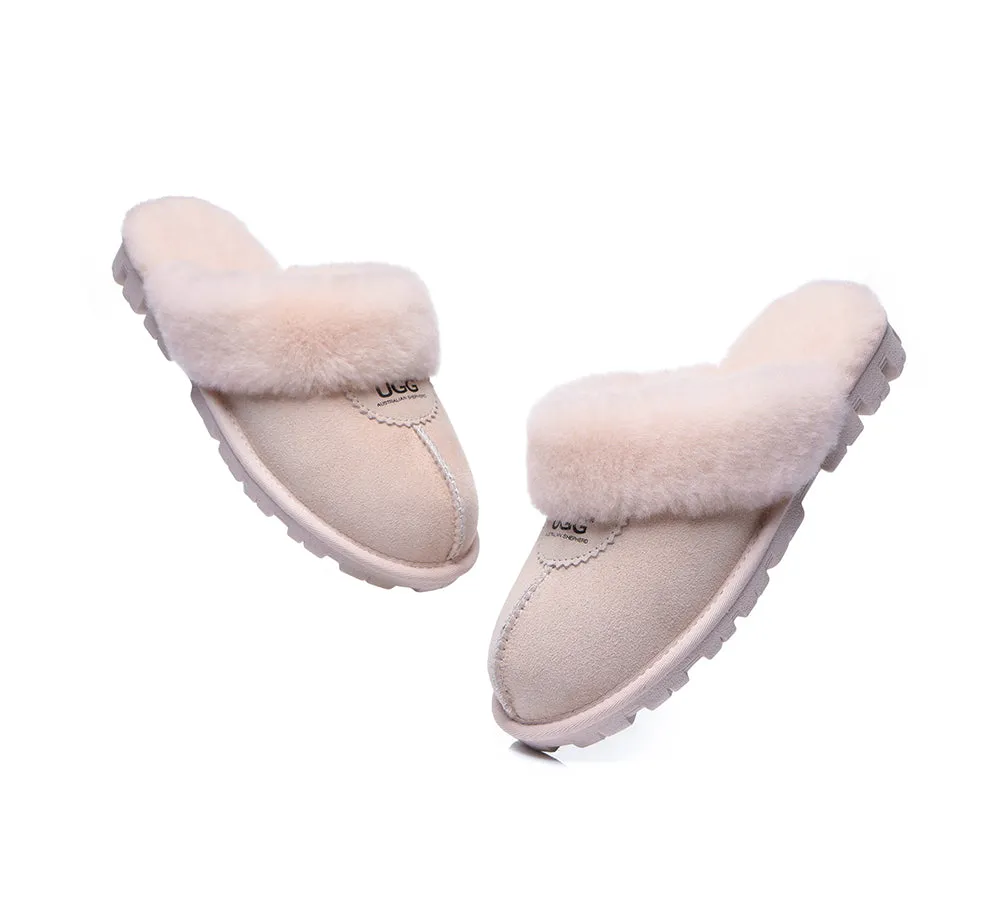 UGG Double Face Sheepskin Wool Scuff Slippers Waffle