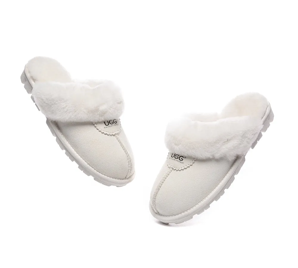 UGG Double Face Sheepskin Wool Scuff Slippers Waffle