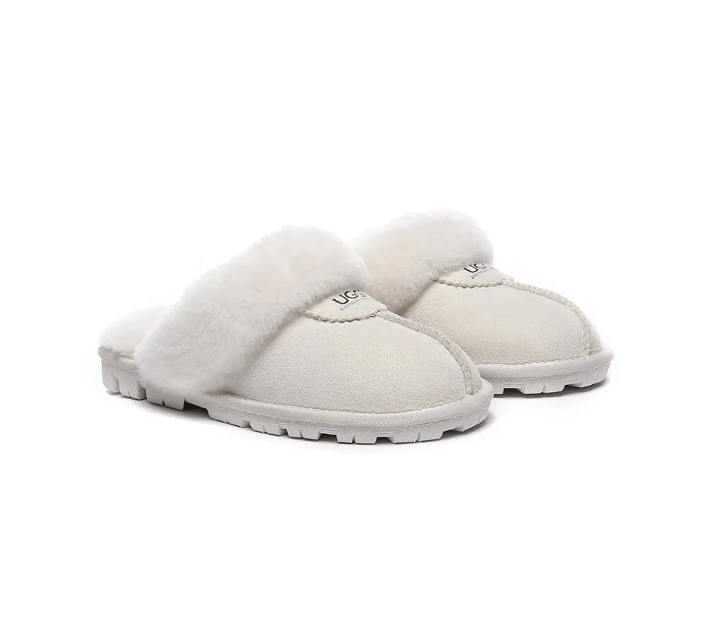 UGG Double Face Sheepskin Wool Scuff Slippers Waffle