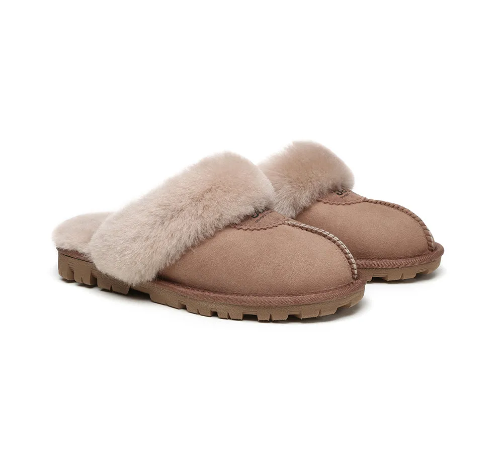 UGG Double Face Sheepskin Wool Scuff Slippers Waffle