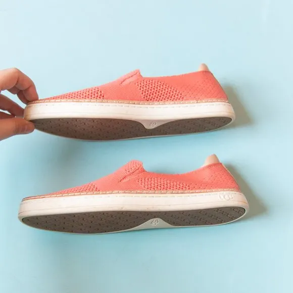 UGG Sammy Vibrant Coral Fabric Knit Slip On Sneaker Flats Size 7.5