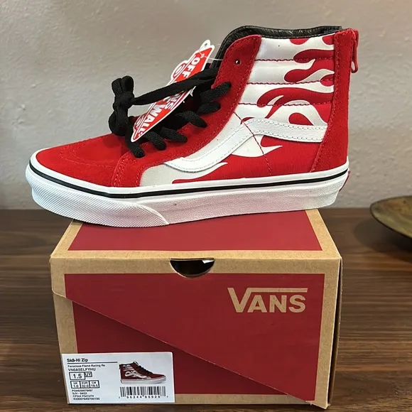 Vans Shoes | Kids Vans Sk8-Hi Zip Ferocious Flame Racing | Color: Red/White 1.5