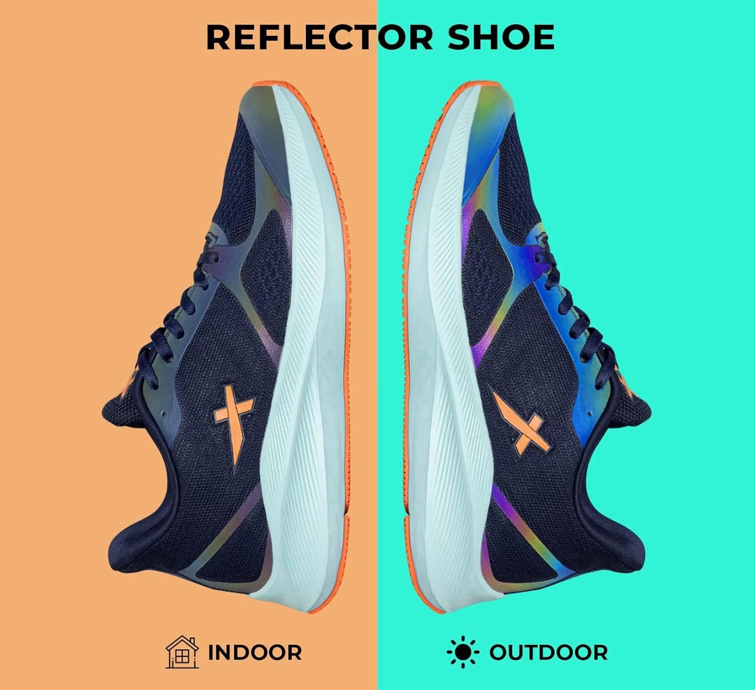 Vector X Reflector Jogging Shoes | Lightweight Sports Shoes for Men | Breathable Mesh Sneakers for Running, Walking, Gym & Training – Navy/Orange
