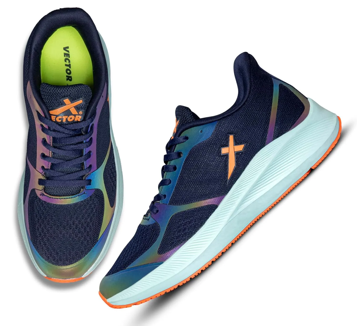 Vector X Reflector Jogging Shoes | Lightweight Sports Shoes for Men | Breathable Mesh Sneakers for Running, Walking, Gym & Training – Navy/Orange