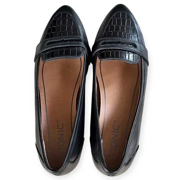 Vionic Savannah Leather Loafer Flats Black Women 6