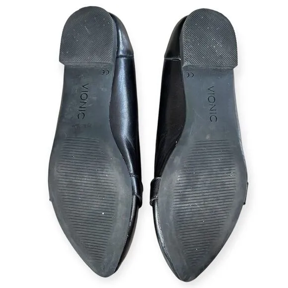 Vionic Savannah Leather Loafer Flats Black Women 6