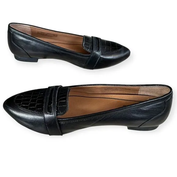 Vionic Savannah Leather Loafer Flats Black Women 6