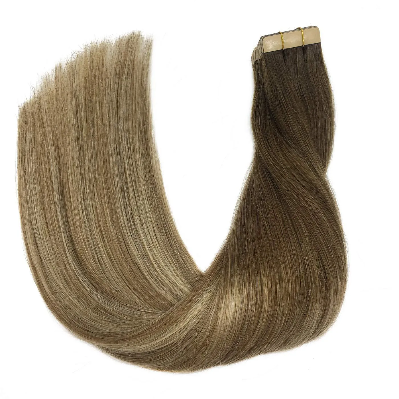 Walnut Brown to Ash Brown and Bleach Blonde 20pcs 50g Straight Tape in Hair Extensions