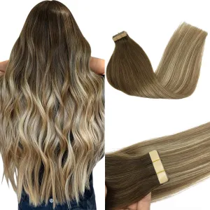 Walnut Brown to Ash Brown and Bleach Blonde 20pcs 50g Straight Tape in Hair Extensions