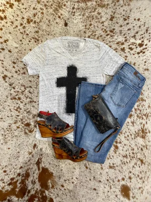 White Marble Splatter Cross T-Shirt