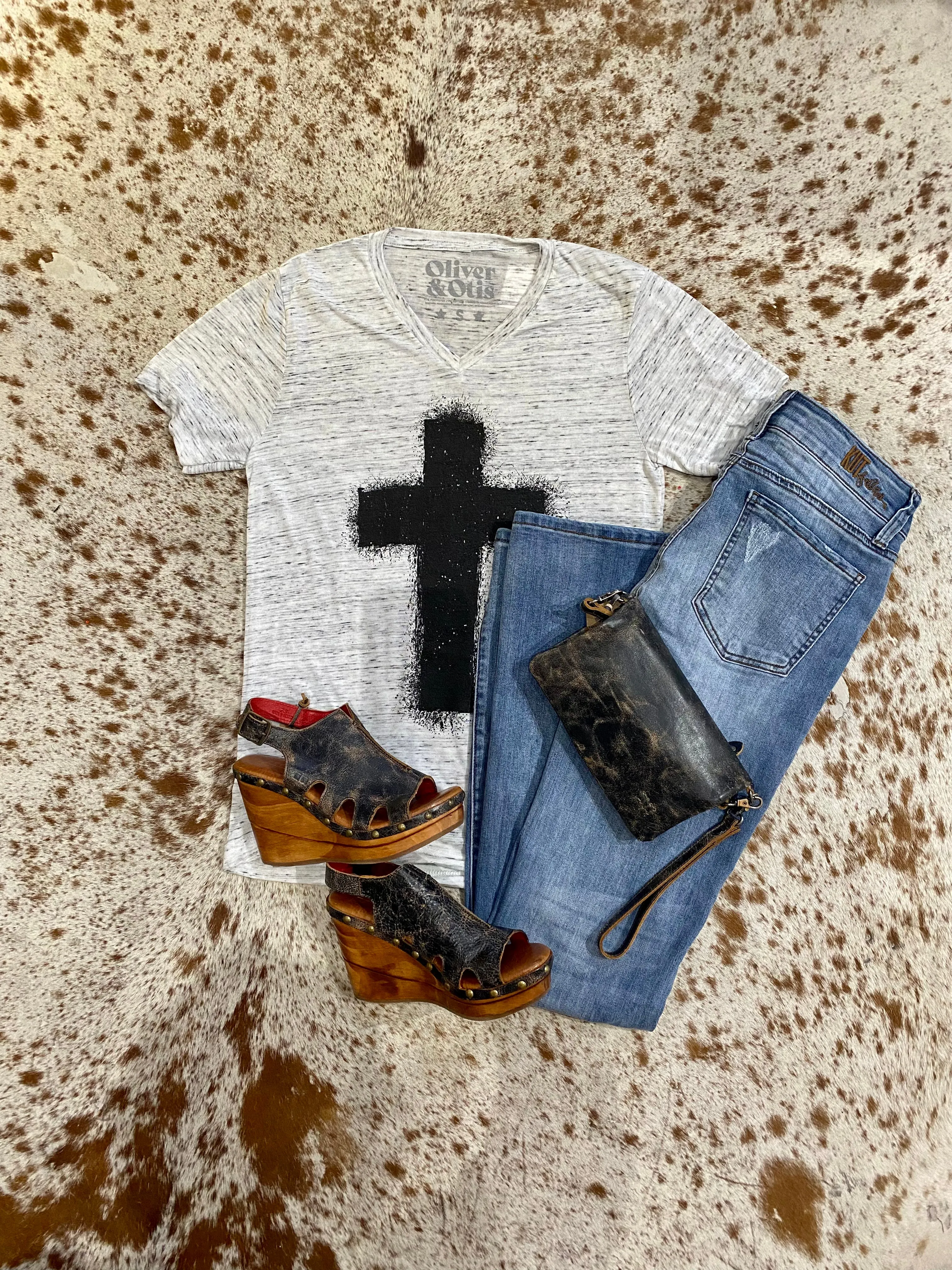 White Marble Splatter Cross T-Shirt