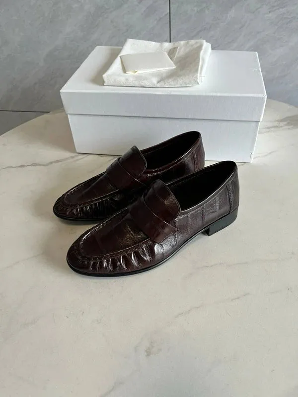 Withered Retro Crocodile Flat Shoes Leather Loafers Shoes Women Nordic Minimalist And Fashionable Leather Casual