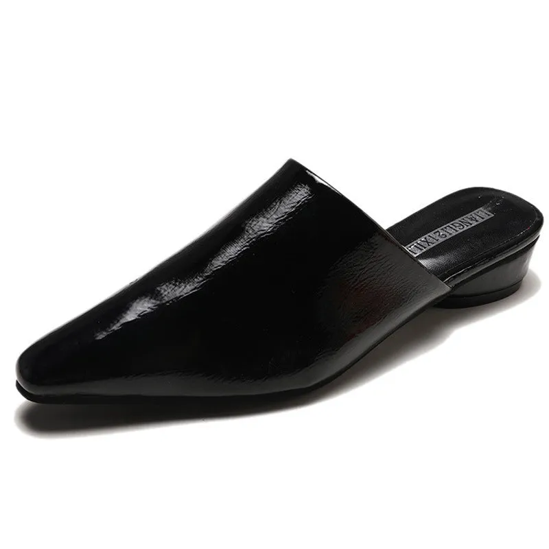 Womens Flats Shoes Mules Slides Pu Leather Slides Low Heels Pointed Toe Slippers