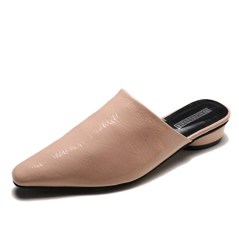 Womens Flats Shoes Mules Slides Pu Leather Slides Low Heels Pointed Toe Slippers