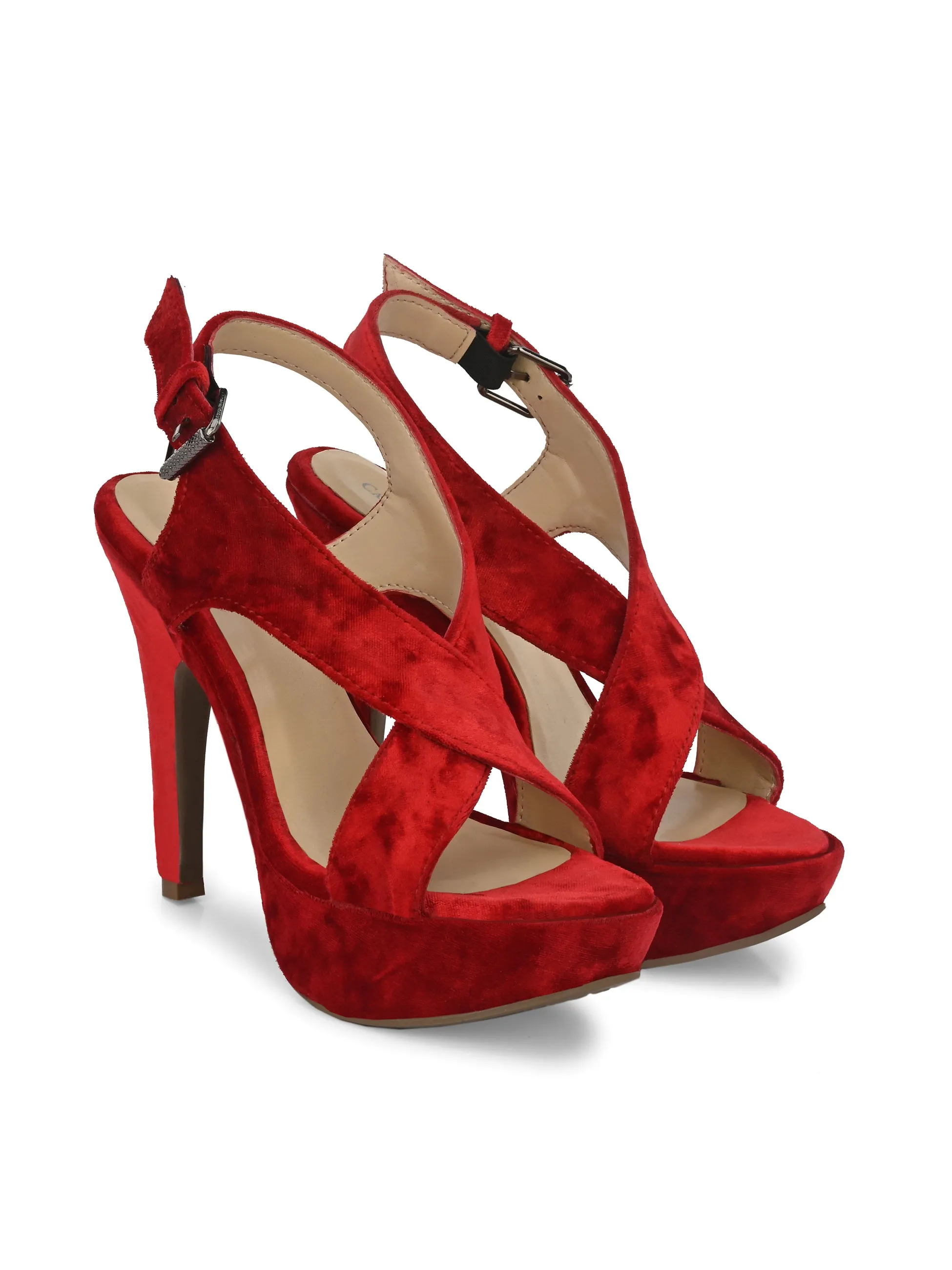 WOMEN'S VEGAN LEATHER RED COLOR STYLISH HIGH HEEL SANDAL