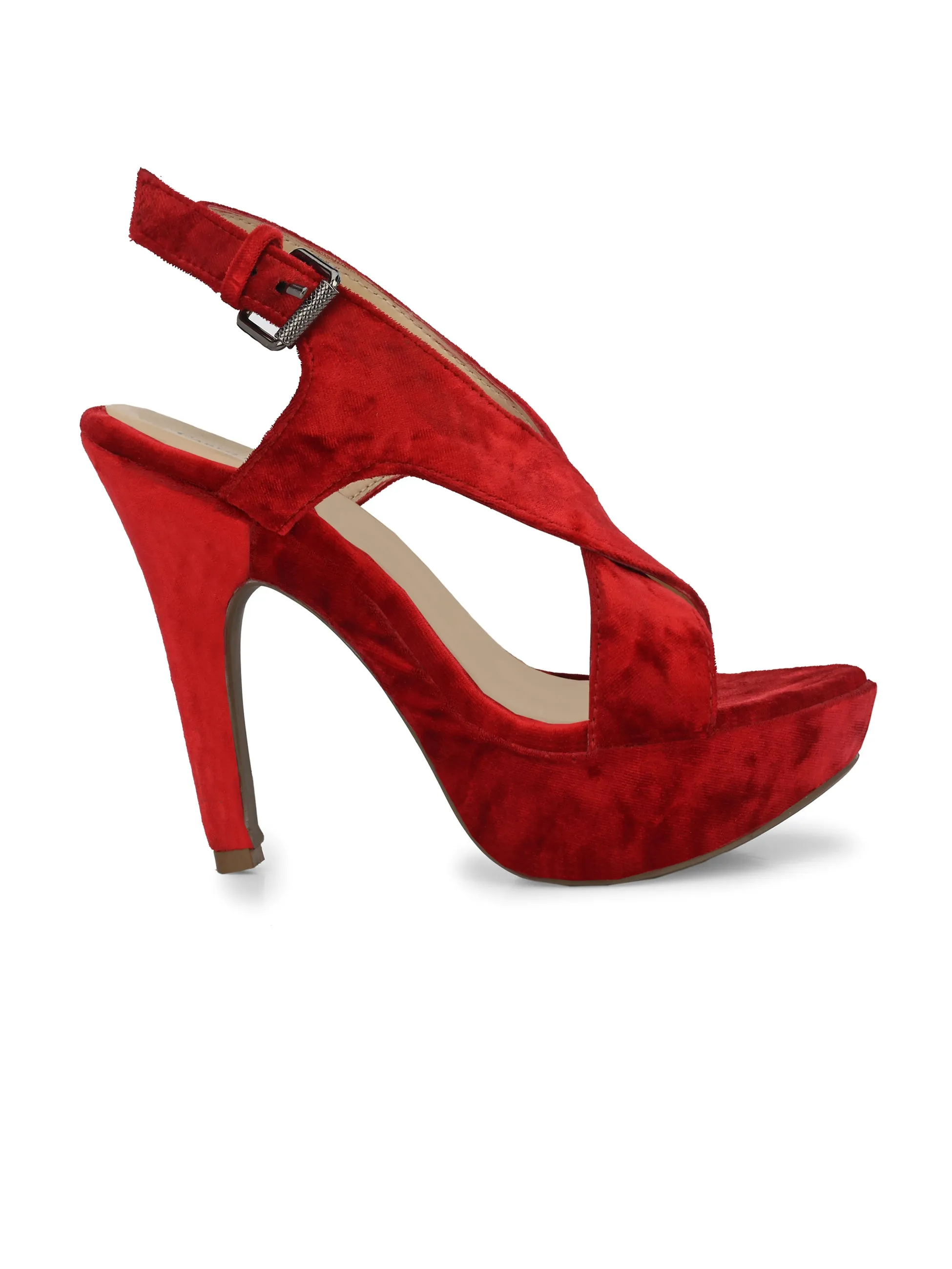 WOMEN'S VEGAN LEATHER RED COLOR STYLISH HIGH HEEL SANDAL